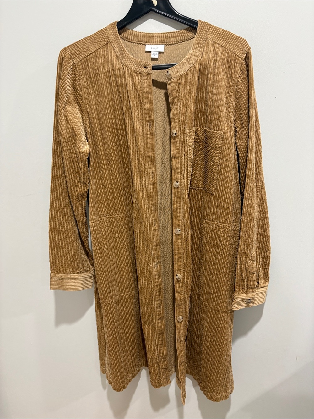 Corduroy Button-Front duster  in Camel